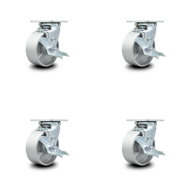5 Inch Semi Steel Caster Set with Ball Bearings and Brake/Swivel Lock SCC